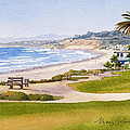 Bench at Powerhouse Beach Del Mar Painting by Mary Helmreich