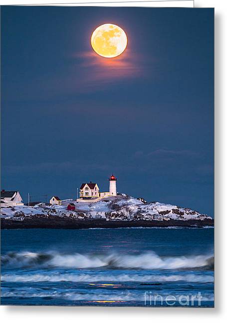 Moon Over Nubble Greeting Card