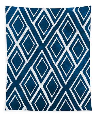 Indgo And White Diamonds Large Tapestry