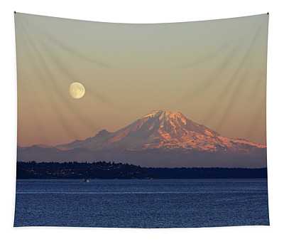 Moon Over Rainier Tapestry