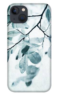 Leaves In Dusty Blue iPhone Case by Priska Wettstein