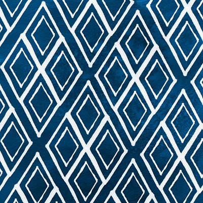 Indgo and White Diamonds Large Poster by Linda Woods