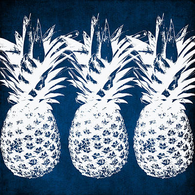 Indigo and White Pineapples Poster by Linda Woods