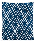 Indgo and White Diamonds Large Tapestry by Linda Woods